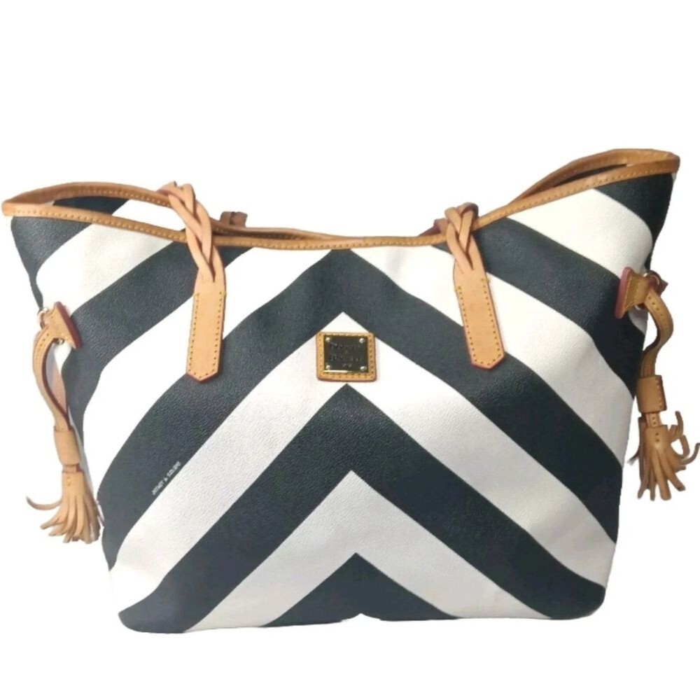 Dooney & Bourke Bailey Bag Chevron Large Black & White Tote Retail $328